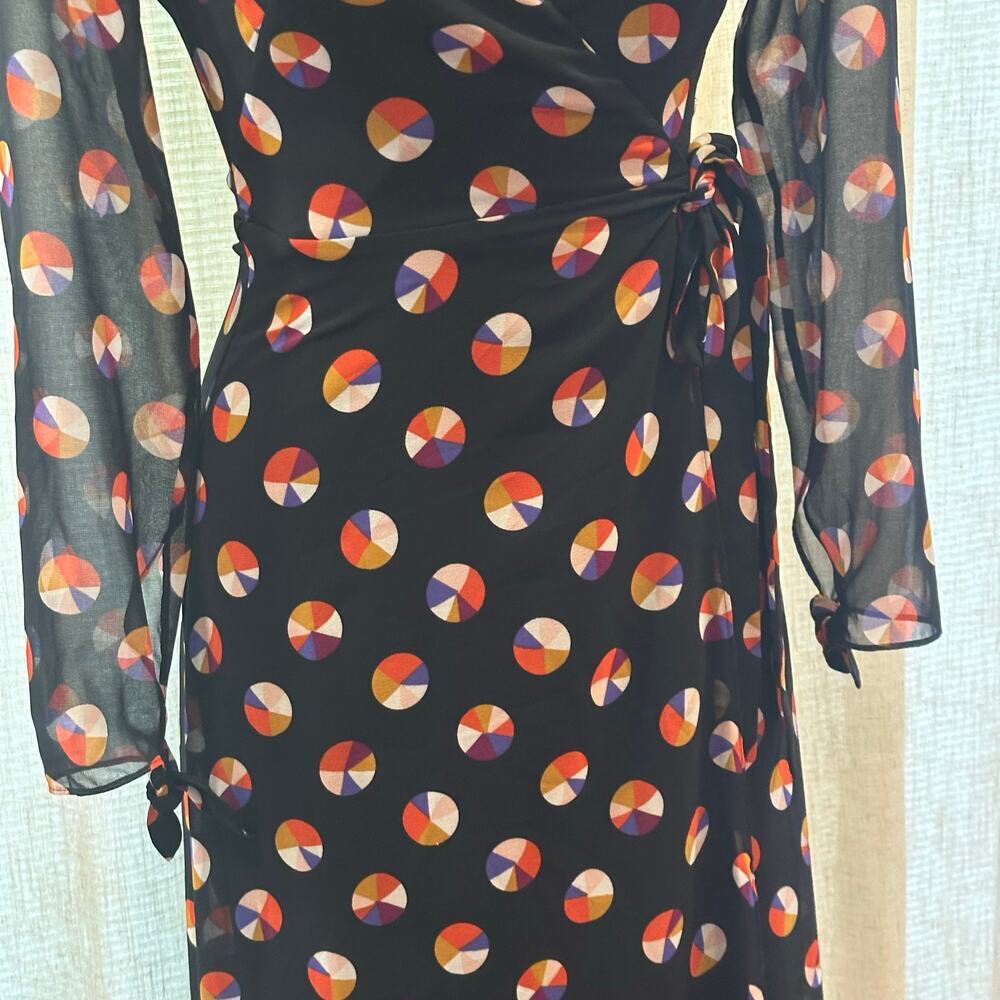 Karen Millen Black Sheer Sleeve Wrap Dress sz 4 Color Pop Wrap Dress - Picture 12 of 15